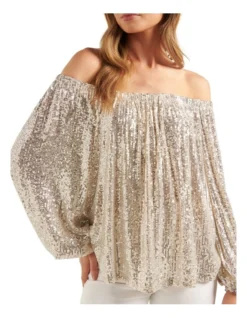Forever New Chrissy Sequin Bardot Top In Yellow 10 Forever New Chrissy Sequin Bardot Top In Yellow -Myer Fashion Store 952194340 952243840 4 720x928
