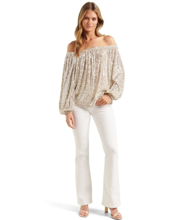 Forever New Chrissy Sequin Bardot Top In Yellow 7 Forever New Chrissy Sequin Bardot Top In Yellow - Image 5