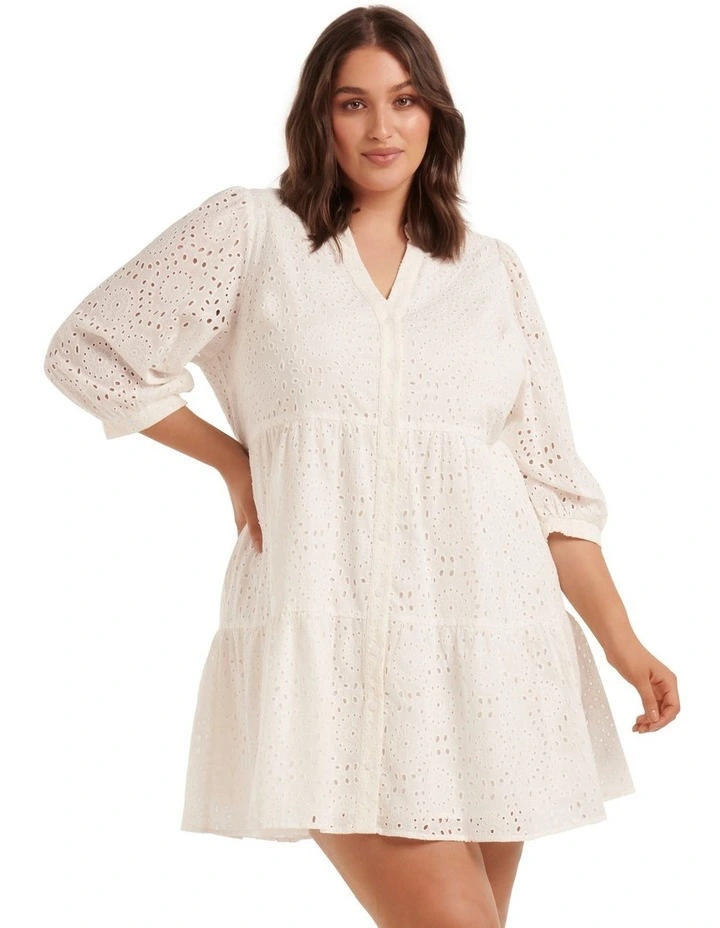 Gina Broderie Smock Dress In White 3 Gina Broderie Smock Dress In White