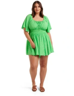 Nikita Shirred Playsuit In Green Locksley Ditsy -Myer Fashion Store 952795180 5 720x928