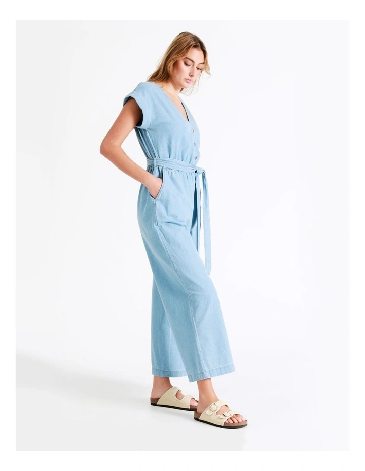 Organic Short Sleeve Chambray Jumpsuit In Mineral Blue 7 Organic Short Sleeve Chambray Jumpsuit In Mineral Blue - Image 5