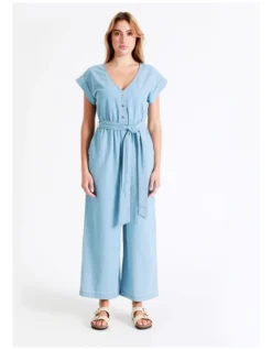 Organic Short Sleeve Chambray Jumpsuit In Mineral Blue 14 Organic Short Sleeve Chambray Jumpsuit In Mineral Blue -Myer Fashion Store 954809380 6 720x928