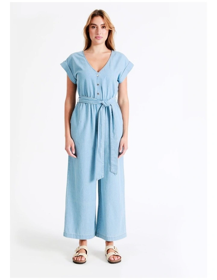 Organic Short Sleeve Chambray Jumpsuit In Mineral Blue 8 Organic Short Sleeve Chambray Jumpsuit In Mineral Blue - Image 6