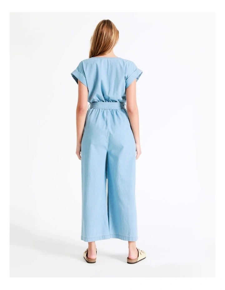 Organic Short Sleeve Chambray Jumpsuit In Mineral Blue 9 Organic Short Sleeve Chambray Jumpsuit In Mineral Blue - Image 7