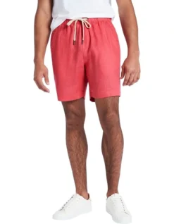 Beams Linen Short In Deep Pink