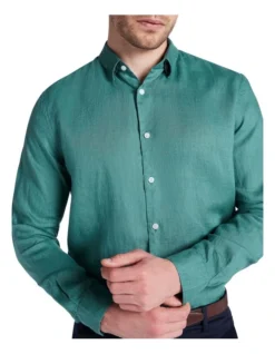 Felix Long Sleeve Linen Shirt In Zucchini -Myer Fashion Store 956076760 4 720x928