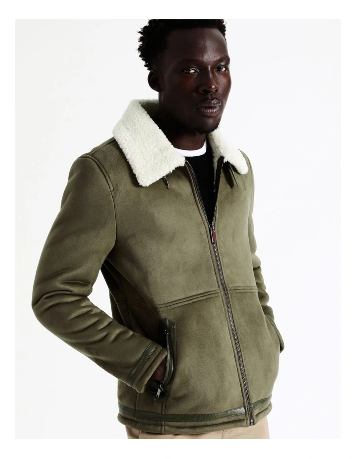 Asher Sueded Aviator Jacket In Green 3 Asher Sueded Aviator Jacket In Green