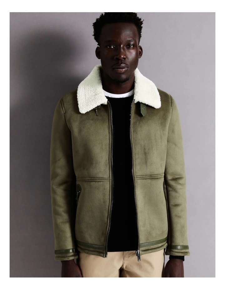 Asher Sueded Aviator Jacket In Green 4 Asher Sueded Aviator Jacket In Green - Image 2