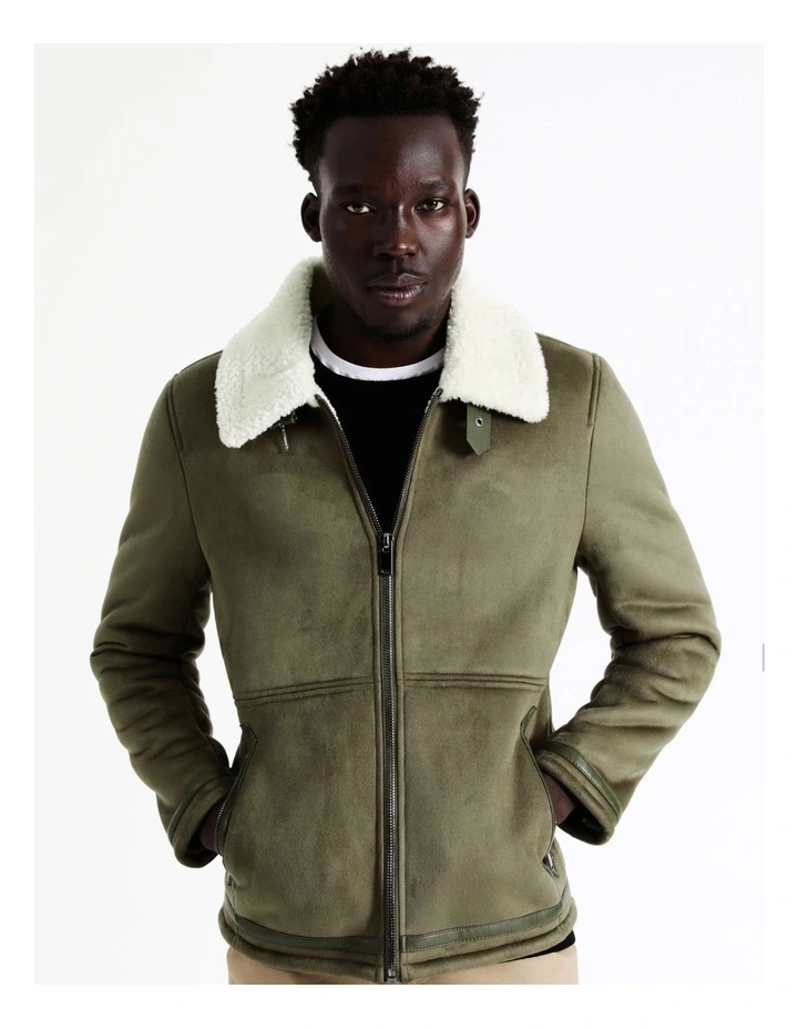 Asher Sueded Aviator Jacket In Green 7 Asher Sueded Aviator Jacket In Green - Image 5