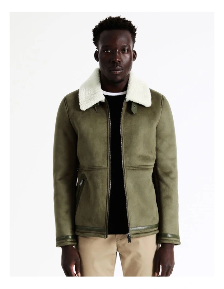 Asher Sueded Aviator Jacket In Green 9 Asher Sueded Aviator Jacket In Green - Image 7