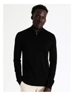 Traceable Australian Merino 1/4 Zip Knit In Black