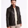 Whitehart Regular Collar Leather Jacket In Brown
