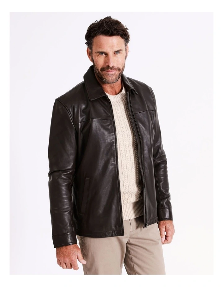 Whitehart Regular Collar Leather Jacket In Brown 3 Whitehart Regular Collar Leather Jacket In Brown