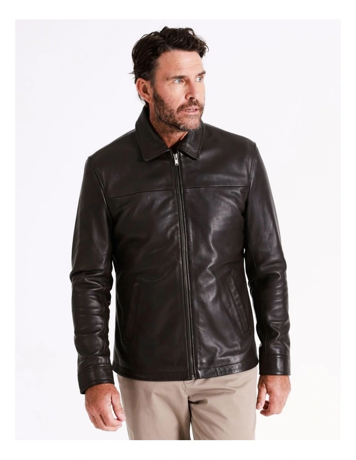 Whitehart Regular Collar Leather Jacket In Brown 4 Whitehart Regular Collar Leather Jacket In Brown - Image 2