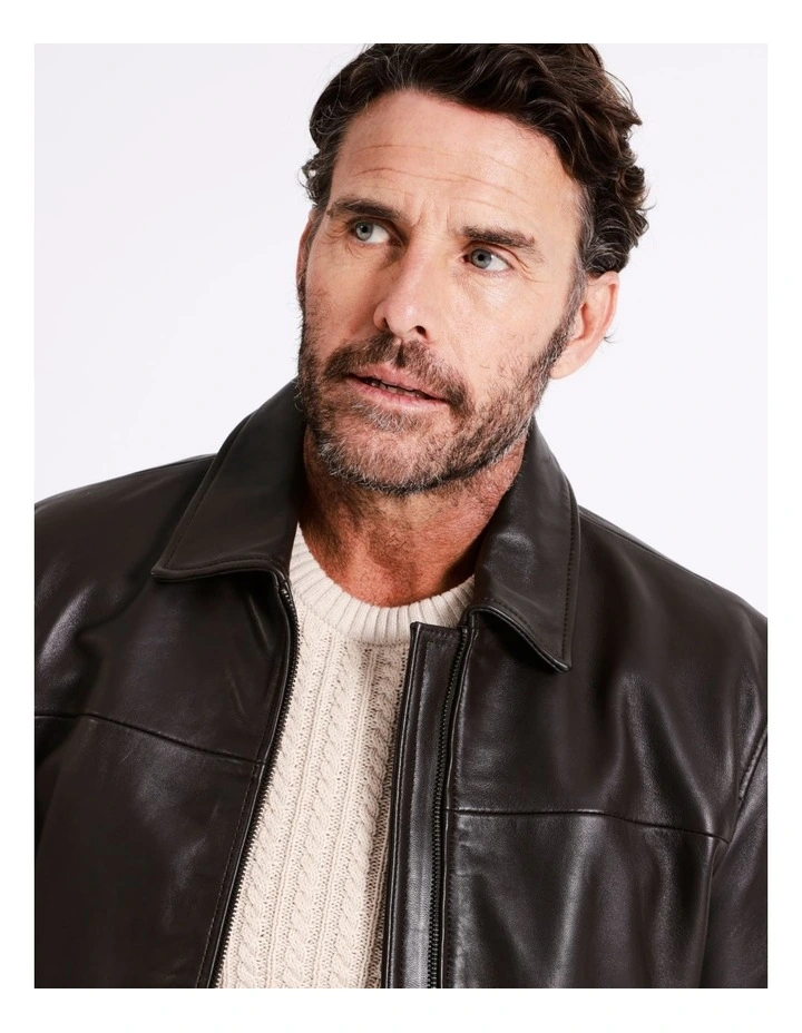 Whitehart Regular Collar Leather Jacket In Brown 5 Whitehart Regular Collar Leather Jacket In Brown - Image 3