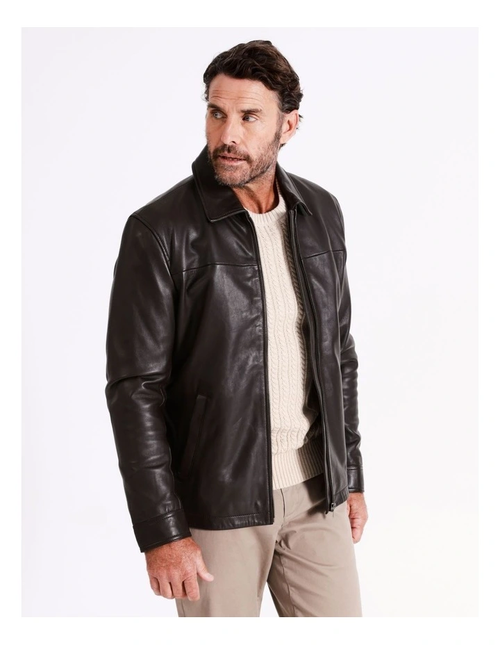 Whitehart Regular Collar Leather Jacket In Brown 9 Whitehart Regular Collar Leather Jacket In Brown - Image 7