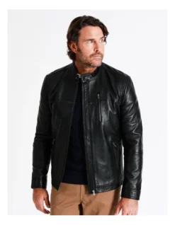 Hindley Stand Collar Leather Jacket In Black 10 Hindley Stand Collar Leather Jacket In Black -Myer Fashion Store 956987740 2 720x928