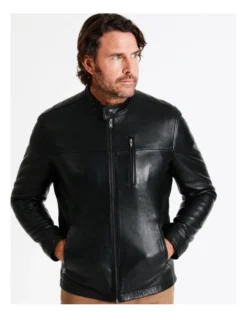 Hindley Stand Collar Leather Jacket In Black 15 Hindley Stand Collar Leather Jacket In Black -Myer Fashion Store 956987740 7 720x928