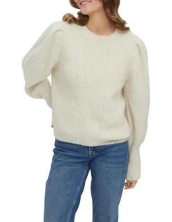 Vero Moda Pekan Long Sleeve Pullover In Cream