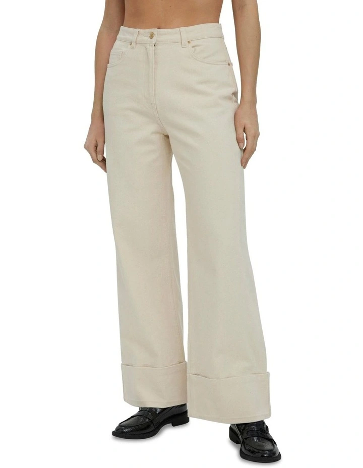 Vero Moda Kathy Wide Fold Up Jeans In Cream 5 Vero Moda Kathy Wide Fold Up Jeans In Cream - Image 3