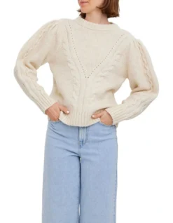 Vero Moda Elena Long Sleeve O-Neck Knit In Birch