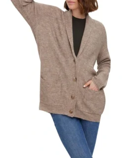Vero Moda Angalina Long Sleeve Oversize Knit Cardigan In Cobblestone