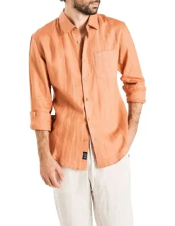 Long Sleeve Linen Shirt In Rust -Myer Fashion Store 958334950 2 720x928