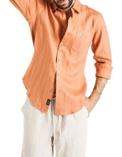 Long Sleeve Linen Shirt In Rust -Myer Fashion Store 958334950 3 720x928