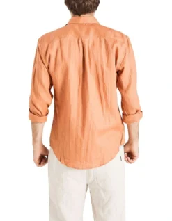 Long Sleeve Linen Shirt In Rust -Myer Fashion Store 958334950 4 720x928