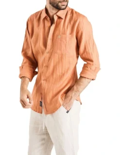 Long Sleeve Linen Shirt In Rust -Myer Fashion Store 958334950 5 720x928