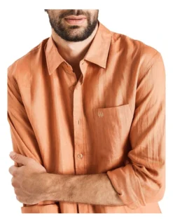 Long Sleeve Linen Shirt In Rust -Myer Fashion Store 958334950 6 720x928