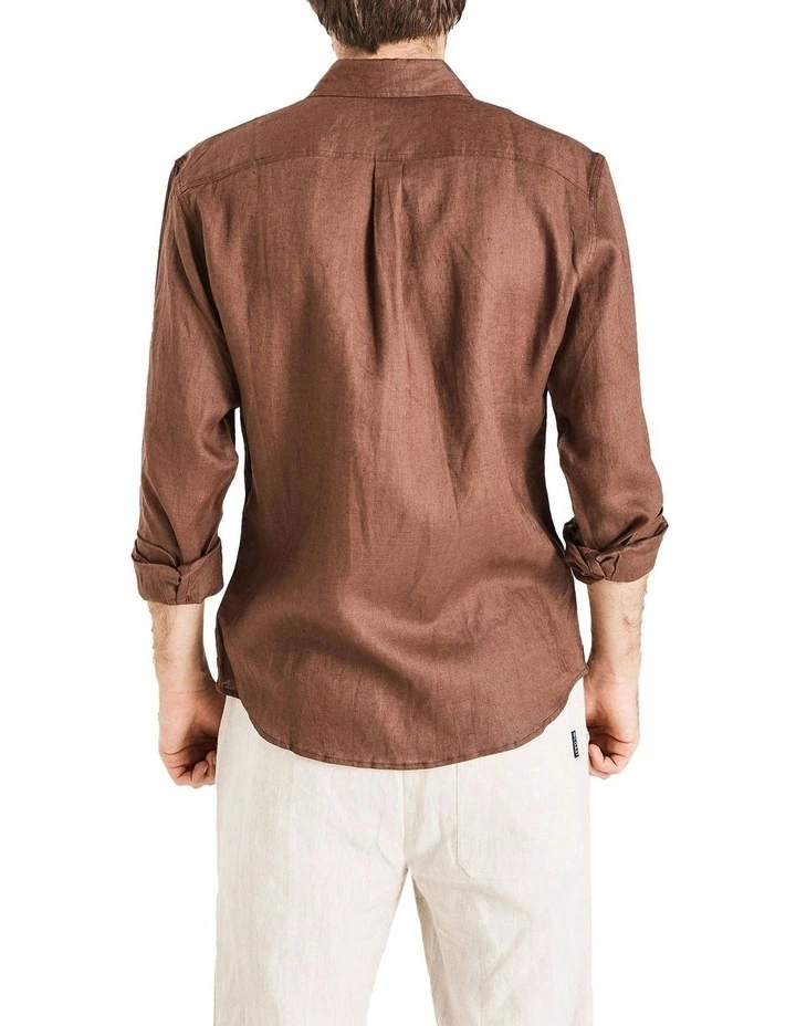 Long Sleeve Linen Shirt In Chocolate 4 Long Sleeve Linen Shirt In Chocolate - Image 2