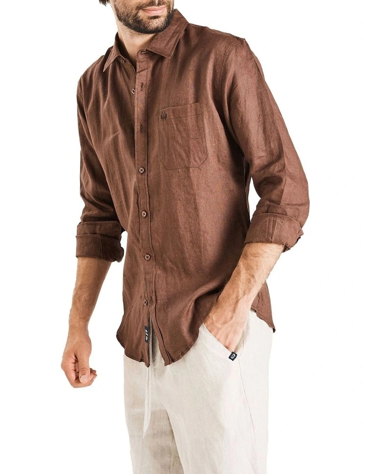 Long Sleeve Linen Shirt In Chocolate 5 Long Sleeve Linen Shirt In Chocolate - Image 3