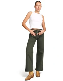 Keith Wide Leg Cargo Jeans In Forest Green