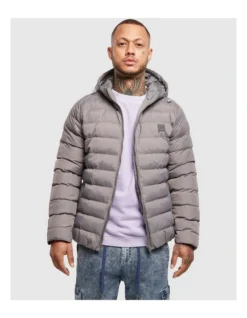 URBAN CLASSICS Hooded Bubble Jacket In Grey