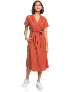 Roxy Alright Dear Midi Wrap Dress In Etruscan Red