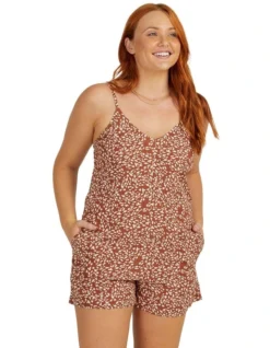 Roxy Summer Icon Strappy Playsuit In Brown