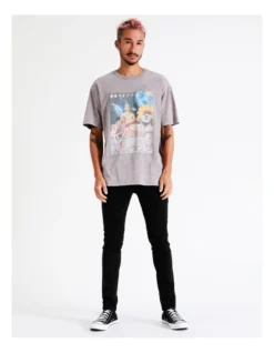 Cosmos Collage Placement Print Oversized Acid Wash Short Sleeve Tee In Grey -Myer Fashion Store 960254920 3 720x928