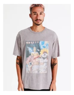 Cosmos Collage Placement Print Oversized Acid Wash Short Sleeve Tee In Grey -Myer Fashion Store 960254920 4 720x928