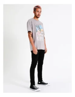 Cosmos Collage Placement Print Oversized Acid Wash Short Sleeve Tee In Grey -Myer Fashion Store 960254920 5 720x928