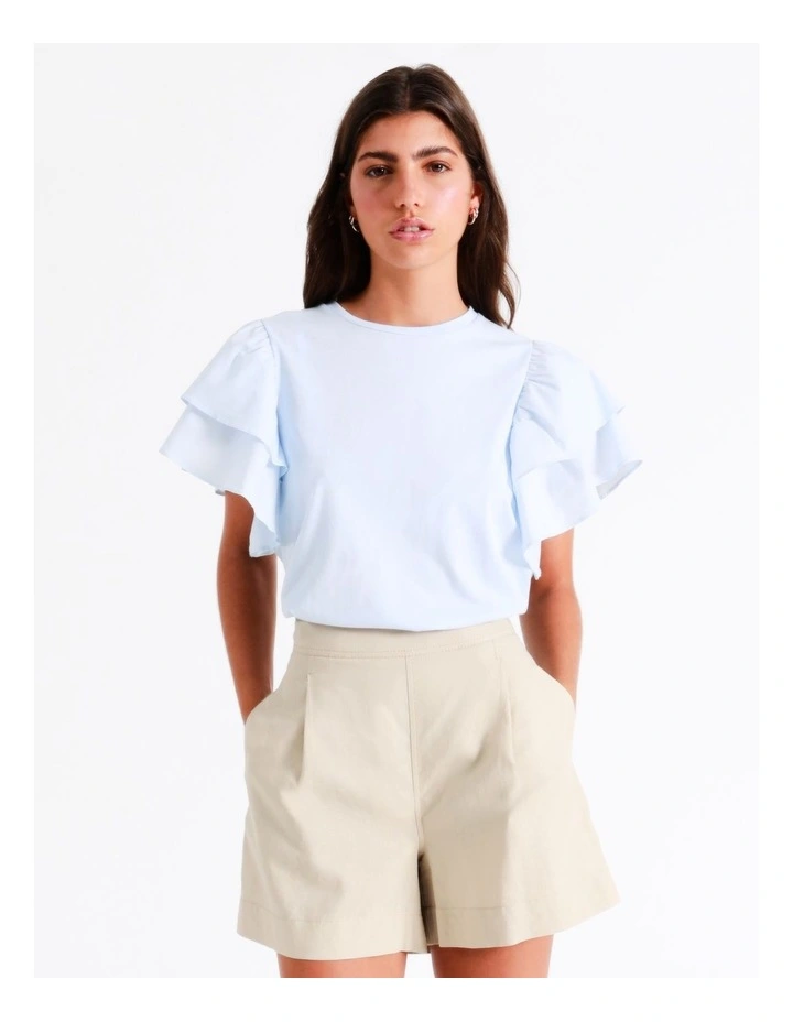 Organic Cotton Double Flutter Sleeve Tee In Light Blue 3 Organic Cotton Double Flutter Sleeve Tee In Light Blue