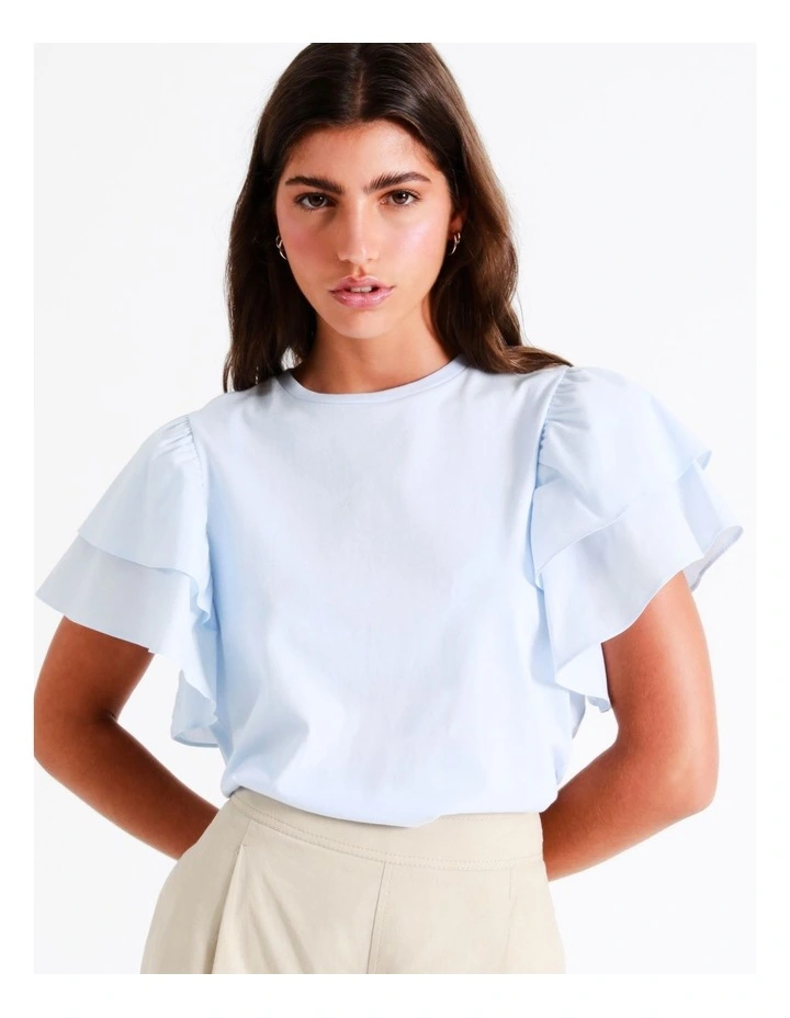 Organic Cotton Double Flutter Sleeve Tee In Light Blue 4 Organic Cotton Double Flutter Sleeve Tee In Light Blue - Image 2
