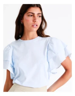 Organic Cotton Double Flutter Sleeve Tee In Light Blue 11 Organic Cotton Double Flutter Sleeve Tee In Light Blue -Myer Fashion Store 960438700 3 1 720x928