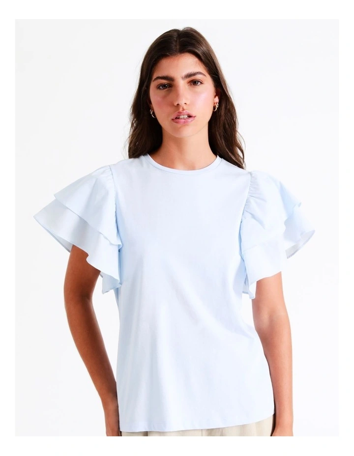 Organic Cotton Double Flutter Sleeve Tee In Light Blue 7 Organic Cotton Double Flutter Sleeve Tee In Light Blue - Image 5