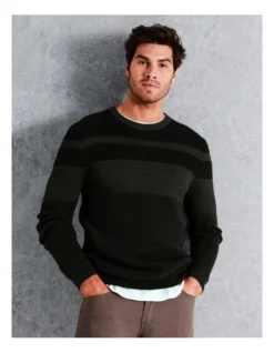 Byron Block Stripe Crew Knit In Green -Myer Fashion Store 960776380 2 720x928