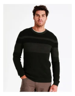 Byron Block Stripe Crew Knit In Green -Myer Fashion Store 960776380 4 720x928