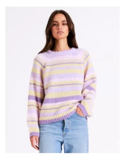 ONLY Abby Life Stripe Knit Pullover In Purple Multi