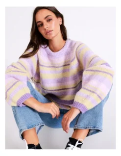 ONLY Abby Life Stripe Knit Pullover In Purple Multi -Myer Fashion Store 960942610 6 720x928