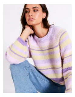 ONLY Abby Life Stripe Knit Pullover In Purple Multi -Myer Fashion Store 960942610 7 720x928