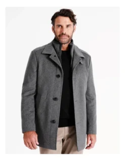 Rochester Wool Melton Coat In Grey